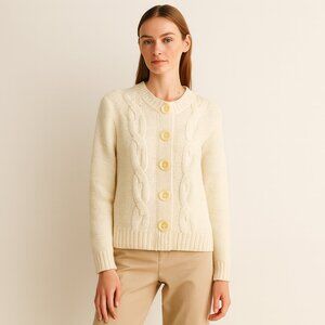 Vintage GoFish Cream Cable Knit Button Up Cardigan Sweater Large Buttons XL